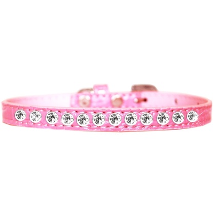 One Row Clear Jewel Croc Dog Collar Light Pink Size 10