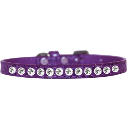 One Row Clear Jewel Croc Dog Collar Purple Size 10