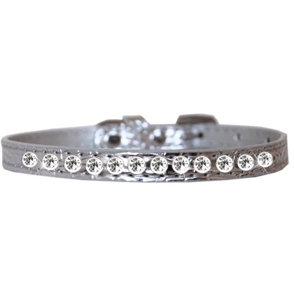 One Row Clear Jewel Croc Dog Collar Silver Size 10