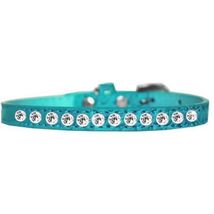 One Row Clear Jewel Croc Dog Collar Turquoise Size 10