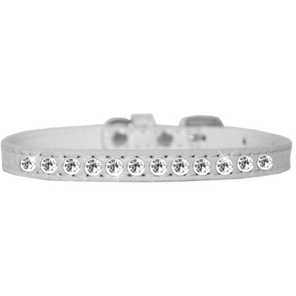 One Row Clear Jewel Croc Dog Collar White Size 10