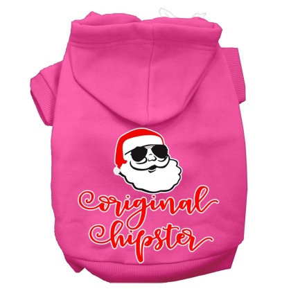 Original Hipster Screen Print Dog Hoodie Bright Pink L