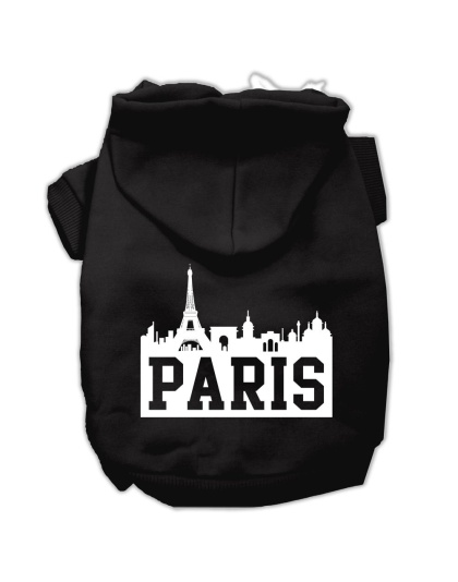 Paris Skyline Screen Print Pet Hoodies Black Size Lg