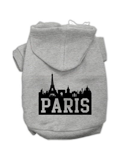 Paris Skyline Screen Print Pet Hoodies Grey Size Lg