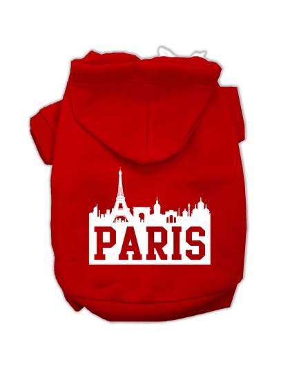 Paris Skyline Screen Print Pet Hoodies Red Size Lg