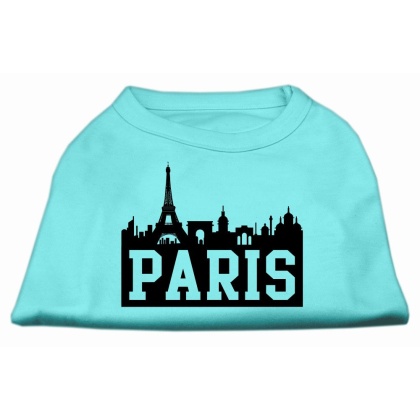 Paris Skyline Screen Print Shirt Aqua Lg