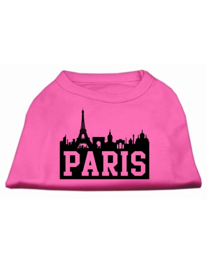 Paris Skyline Screen Print Shirt Bright Pink Lg