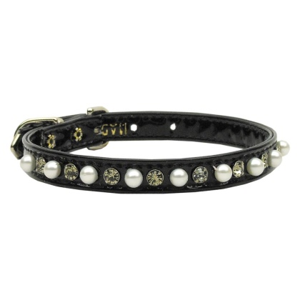 Patent 3/8" Pearl and Crystal Collars Black 10