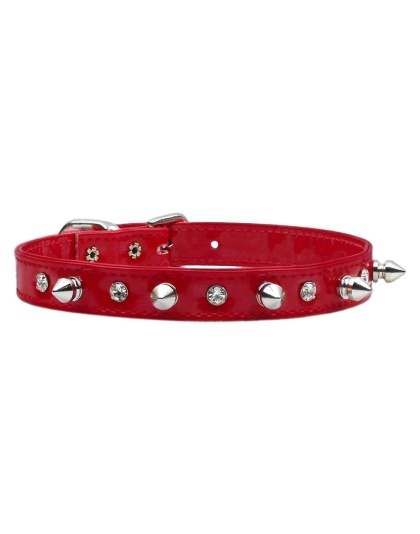 Patent Crystal and Spike Collars Red 10