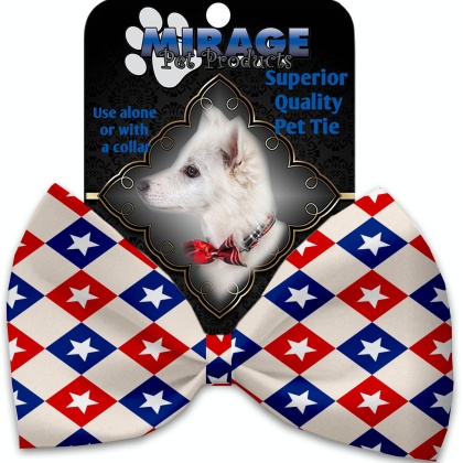 Patriotic Checkered Stars Pet Bow Tie