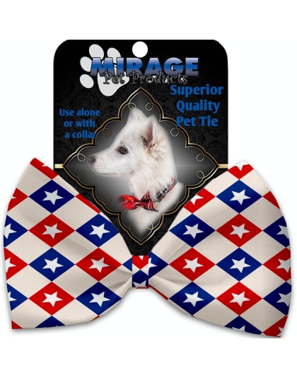 Patriotic Checkered Stars Pet Bow Tie