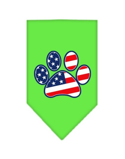 Patriotic Paw Screen Print Bandana Lime Green Large