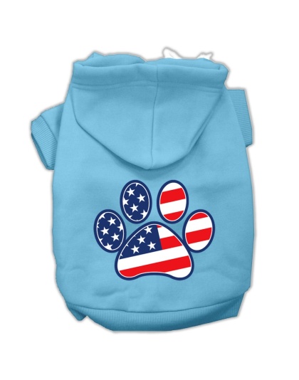 Patriotic Paw Screen Print Pet Hoodies Baby Blue L