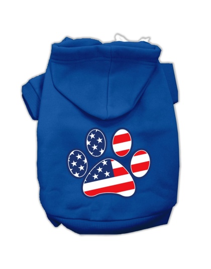 Patriotic Paw Screen Print Pet Hoodies Blue Size Lg