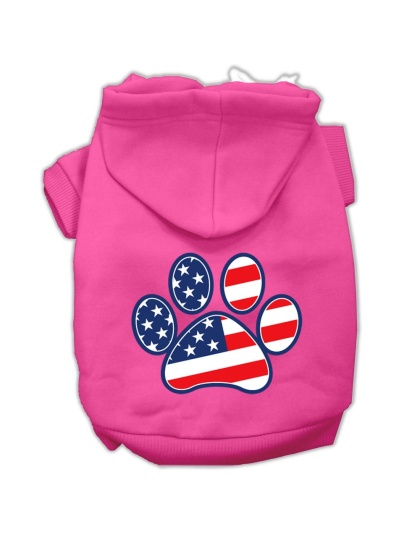 Patriotic Paw Screen Print Pet Hoodies Bright Pink Size L