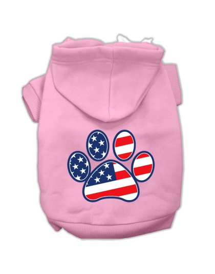 Patriotic Paw Screen Print Pet Hoodies Light Pink Size L