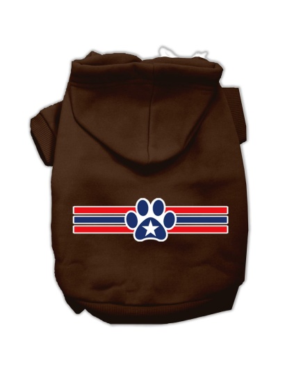 Patriotic Star Paw Screen Print Pet Hoodies Brown Size Lg