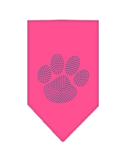 Paw Blue Rhinestone Bandana Bright Pink Large