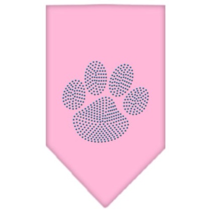 Paw Blue Rhinestone Bandana Light Pink Large