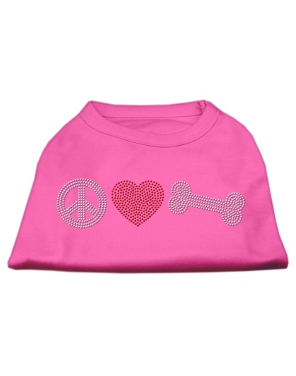 Peace Love and Bone Rhinestone Shirt Bright Pink L