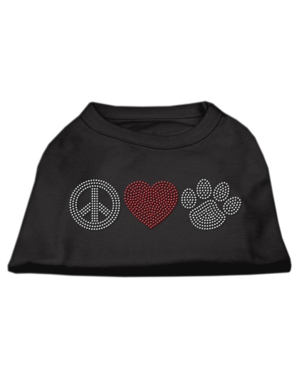 Peace Love and Paw Rhinestone Shirt Black L