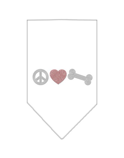 Peace Love Bone Rhinestone Bandana White Large