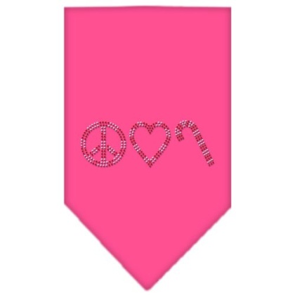 Peace Love Candy Cane Rhinestone Bandana Bright Pink Large