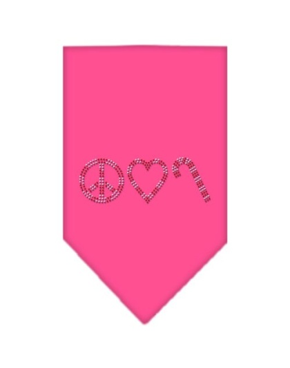 Peace Love Candy Cane Rhinestone Bandana Bright Pink Large