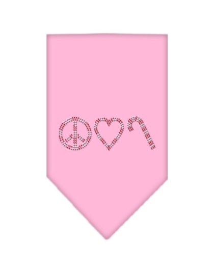 Peace Love Candy Cane Rhinestone Bandana Light Pink Large