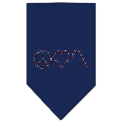 Peace Love Candy Cane Rhinestone Bandana Navy Blue large