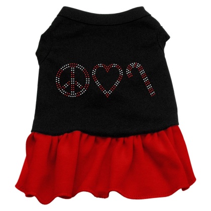 Peace Love Candy Cane Rhinestone Dress Black with Red Lg