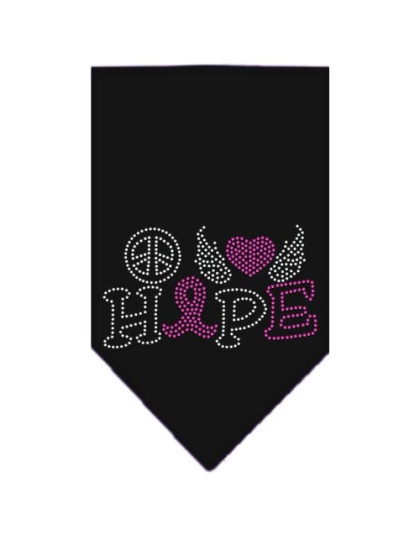 Peace Love Hope Breast Cancer Rhinestone Pet Bandana Black Size Large