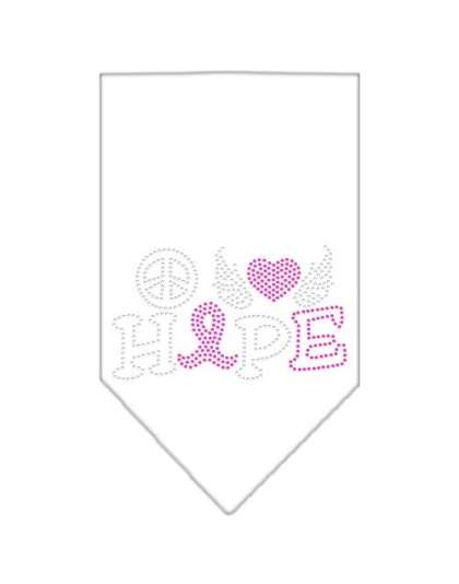 Peace Love Hope Breast Cancer Rhinestone Pet Bandana White Size Large