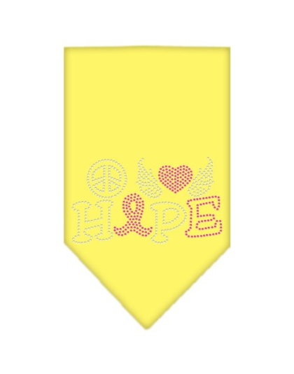 Peace Love Hope Breast Cancer Rhinestone Pet Bandana Yellow Size Large