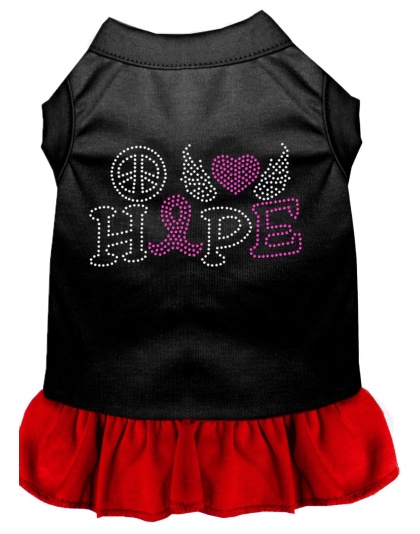 Peace Love Hope Breast Cancer Rhinestone Pet Dress Black with Red Lg