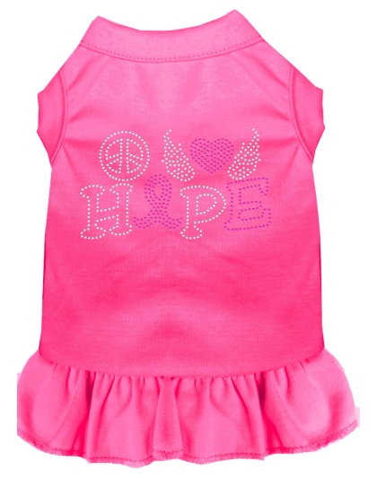 Peace Love Hope Breast Cancer Rhinestone Pet Dress Bright Pink 4X