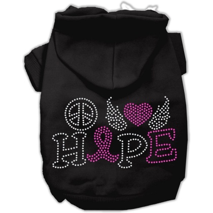 Peace Love Hope Breast Cancer Rhinestone Pet Hoodie Black Lg