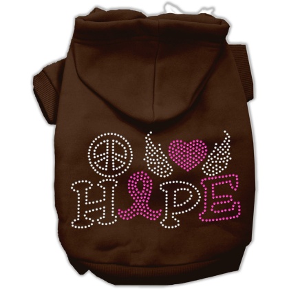 Peace Love Hope Breast Cancer Rhinestone Pet Hoodie Brown Lg