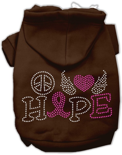 Peace Love Hope Breast Cancer Rhinestone Pet Hoodie Brown Lg