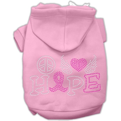 Peace Love Hope Breast Cancer Rhinestone Pet Hoodie Light Pink Lg