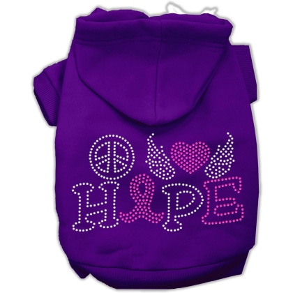 Peace Love Hope Breast Cancer Rhinestone Pet Hoodie Purple Lg