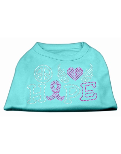 Peace Love Hope Breast Cancer Rhinestone Pet Shirt Aqua Lg