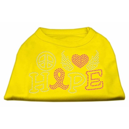 Peace Love Hope Breast Cancer Rhinestone Pet Shirt Yellow Lg