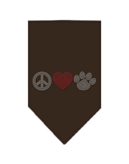 Peace Love Paw Rhinestone Bandana Cocoa Large