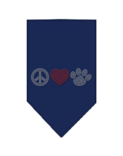 Peace Love Paw Rhinestone Bandana Navy Blue large