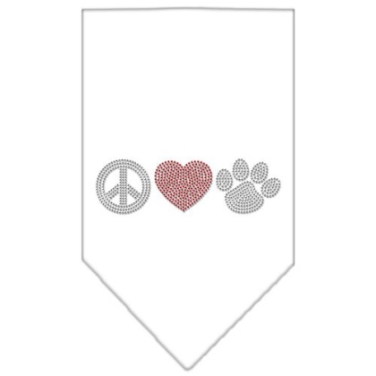 Peace Love Paw Rhinestone Bandana White Large