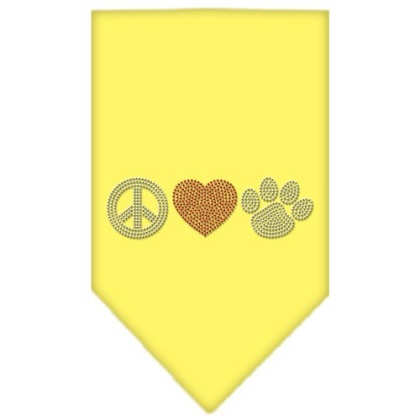 Peace Love Paw Rhinestone Bandana Yellow Large