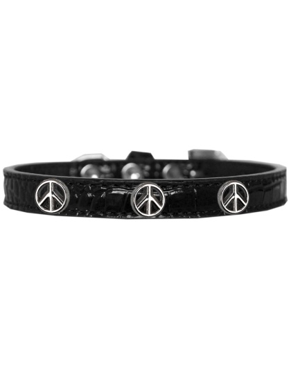 Peace Sign Widget Croc Dog Collar Black Size 10