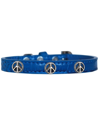 Peace Sign Widget Croc Dog Collar Blue Size 10