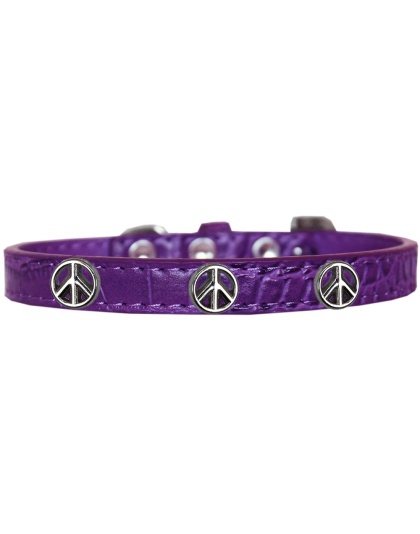 Peace Sign Widget Croc Dog Collar Purple Size 10